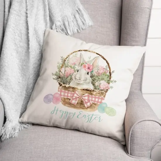 Hoppy Easter Bunny Basket Throw Pillow {3}