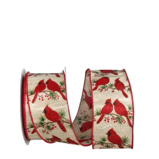 JAM Paper 2.5" x 20yd. Red Cardinals Wood Grain Wired Ribbon {1}
