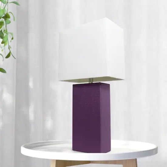 Lalia Home Lexington 21" Leather Home D&eacute;cor Table Lamp Eggplant Purple {5}