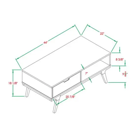 White & Caramel 1-Drawer Bridge Leg Solid Wood Coffee Table {8}