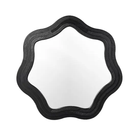 Glitzhome® 33.5" Modern Black Triple Wood Frame Wavy Wall Mirror {1}