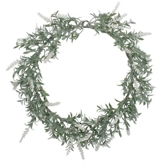 16" White LED Lighted White Lavender Artificial Spring Wreath {1}