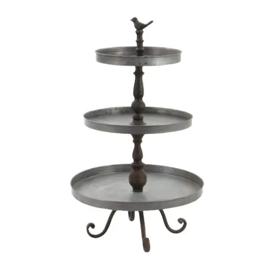 28" Silver Iron Farmhouse 3-Tier Tray Stand {3}