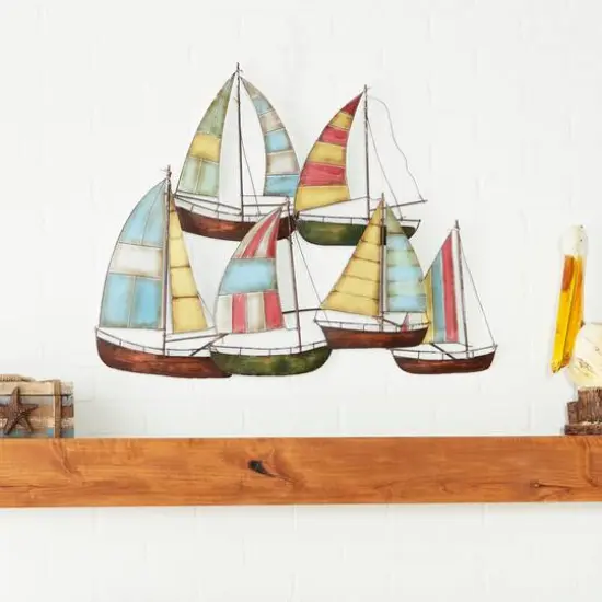 Multicolor Sailboat Metal Coastal Wall Accent {5}