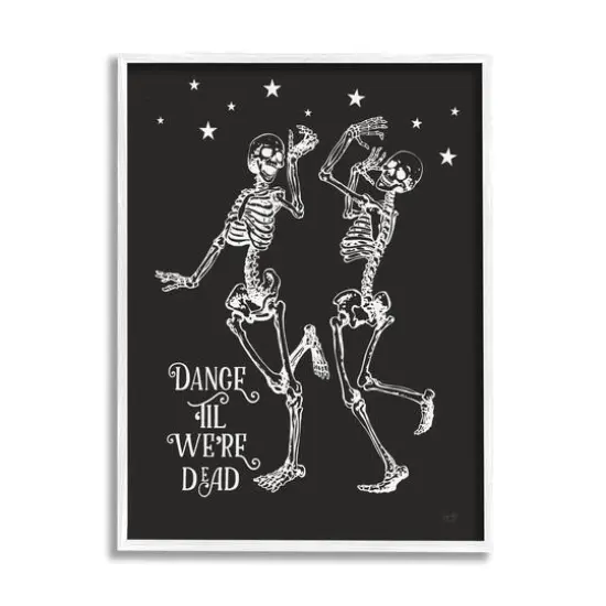 Stupell Industries Dance 'Til We're Dead Skeletons Framed Giclee Art White {1}
