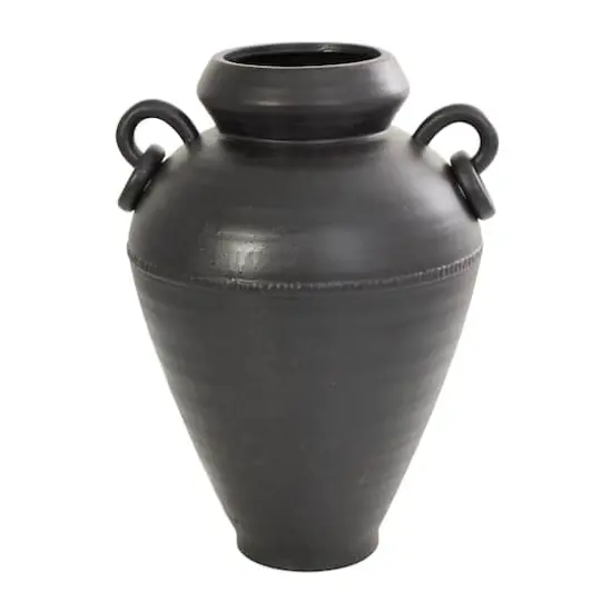 15" Black Ceramic Amphora Vase with Speckled Texture & Ring Handles {1}