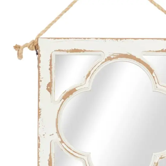 Set of 4 White Wood Vintage Decor Wall Mirror, 12" x 12" {4}