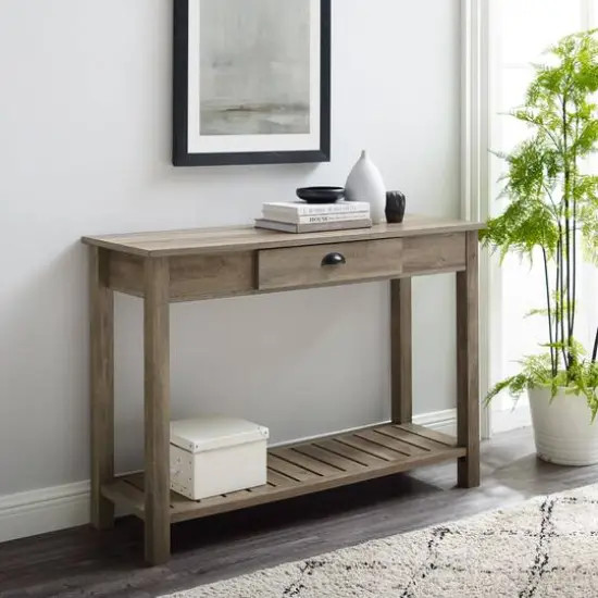 Walker Edison Gray Wash Country Entry Table {3}