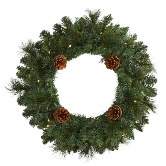 20" LED Pine & Pinecone Artificial Christmas Wreath {1}