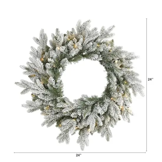 24" LED Flocked Artificial Christmas Wreath {6}