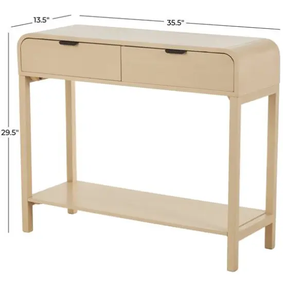 35.5" Beige Wood Handmade 2-Drawer Console Table with Black Handles {8}
