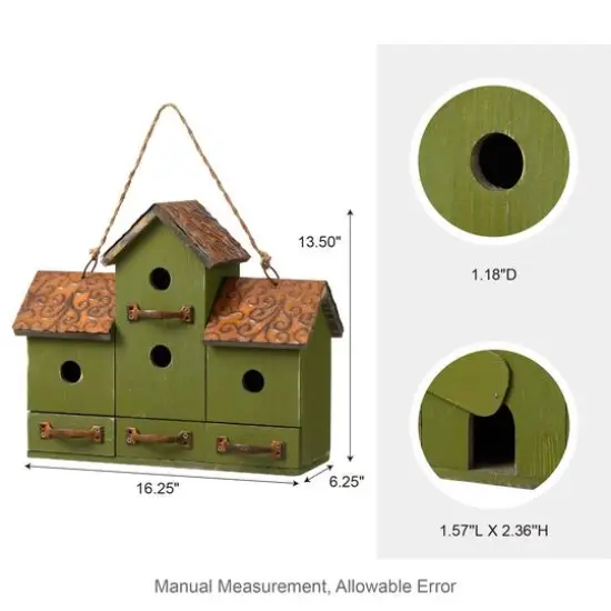 Glitzhome® 16.25" Distressed Wood Villa Birdhouse with Birdfeeder {4}