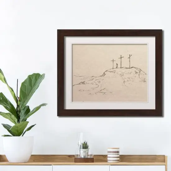 Crosses On Hill Sketch 6 16" x 20" Walnut Framed Print Under Plexiglass {4}