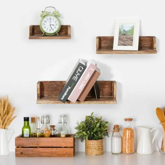 NEX&trade; Walnut Wall-Mounted Wooden Floating Shelves Set {7}