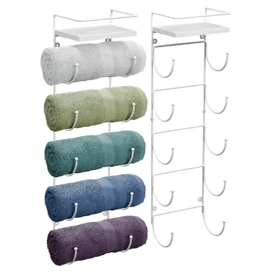 Sorbus Wall Mounted Towel Rack with Shelf White {4}