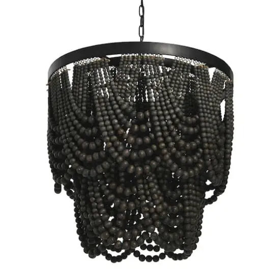 Hello Honey&reg; 27.5" 2-Tier Draped Wood Bead Chandelier Black {1}