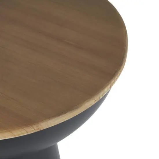 21" Black Metal Pedestal Accent Table with Brown Wood Tabletop {6}