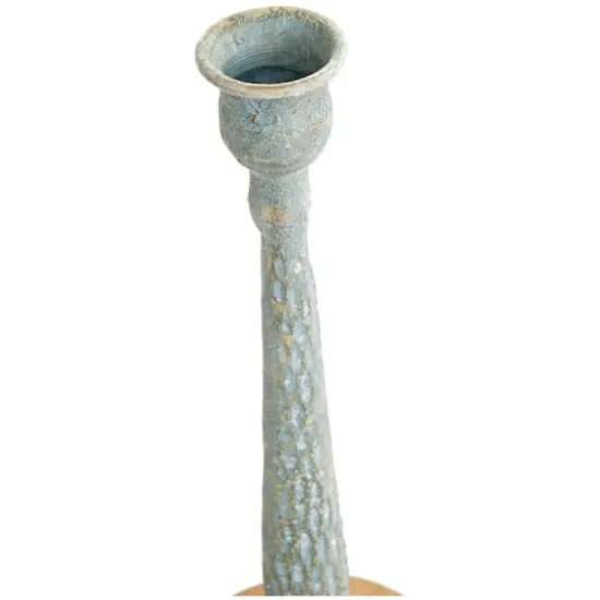 Light Blue Metal Textured Tapered Candle Holder Set {5}