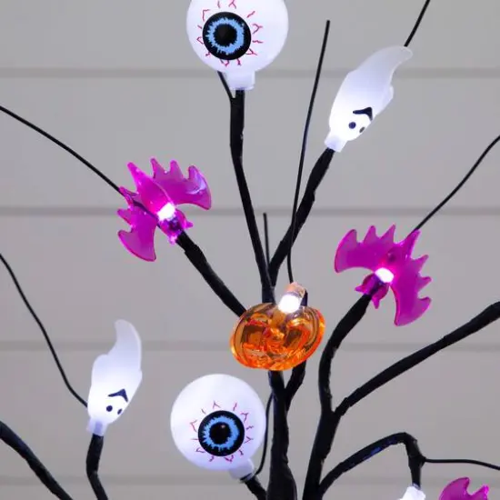 2ft. Pre-Lit Artificial Halloween Eyeballs, Ghosts, Bats & Pumpkins 24 LED Lighted Ornament Tree {7}