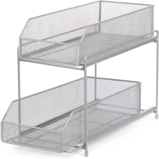 NEX&trade; Silver 2-Tier Sliding Basket Drawer Organizer {1}