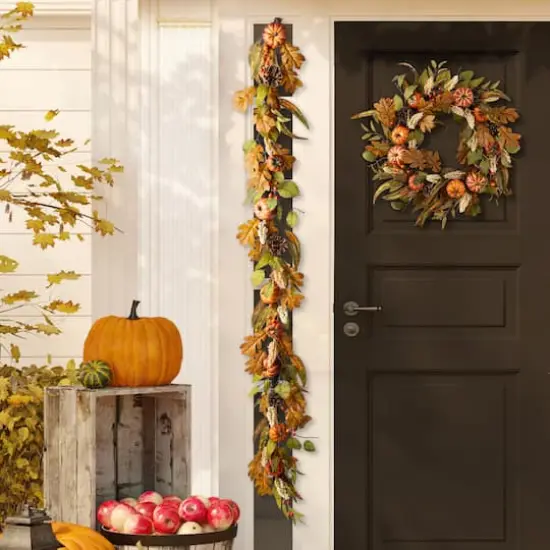Glitzhome&reg; 72" Fall Pumpkin Leaf Floral Garland {5}