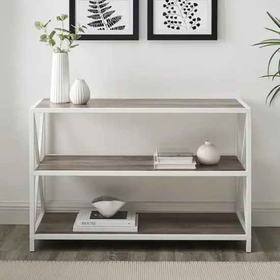 Walker Edison Gray Wash X-Frame Industrial Wood Bookshelf {3}