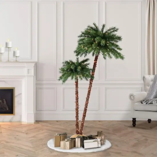 3.5ft. & 6ft. Double Trunk Pre-Lit Artificial Palm Tree, Clear Lights {3}