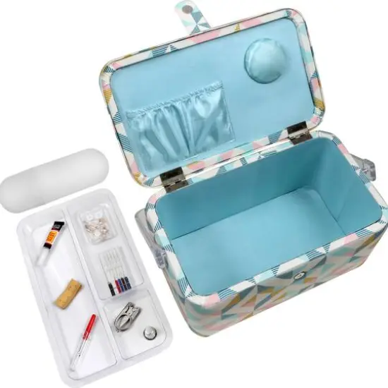 SINGER&reg; Large Abstract Geo Print Sewing Basket with Matching Pouch Sew Kit {8}