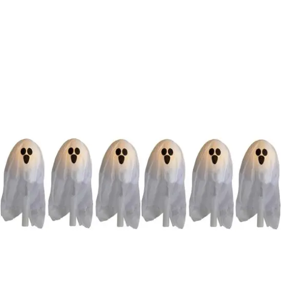 30" LED Lighted White Ghost Outdoor Halloween Lawn Stakes Set, 6ct. {1}