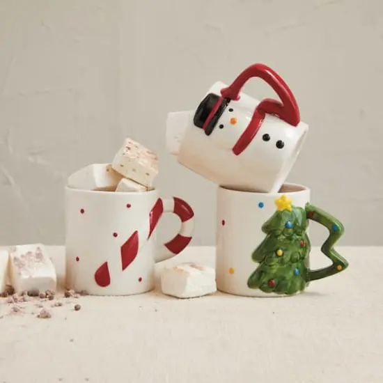 Hello Honey® 3.5" Stoneware Holiday Mug with Shaped Handle Set {3}