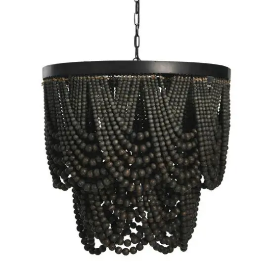 Hello Honey&reg; 27.5" 2-Tier Draped Wood Bead Chandelier Black {11}