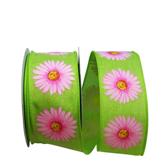 JAM Paper 2.5" x 20yd. Wired Faux Linen Gerbera Daisy Ribbon {1}