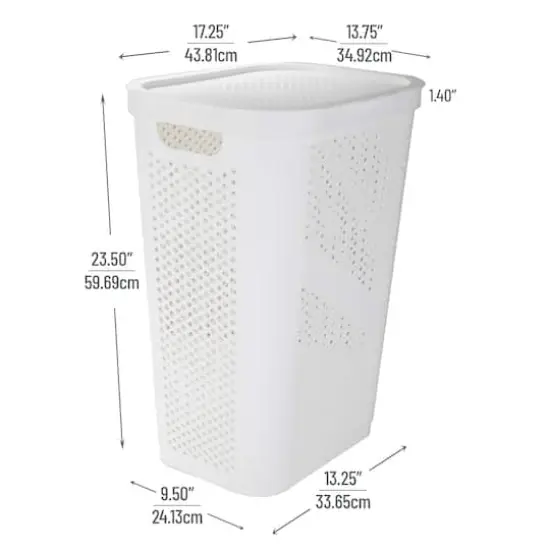Mind Reader 60L Ventilated Slim Laundry Hamper with Cut Out Handles & Hinged Lid, 2ct. White {4}