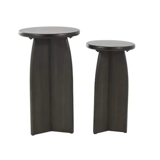Black Wood Pedestal Side Table Set {7}