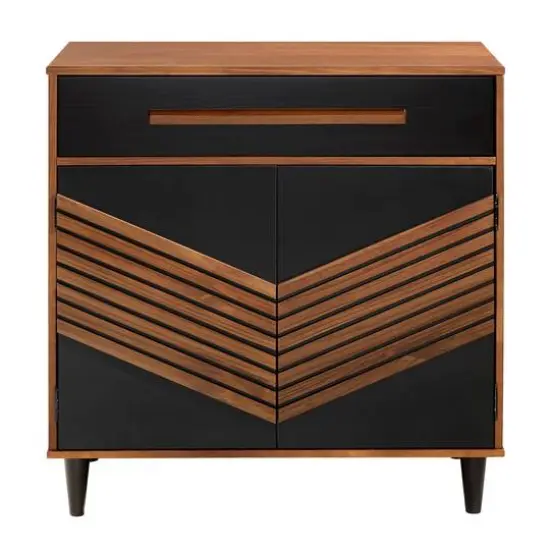 Walker Edison 32" Black & Brown Chevron Wood Detail Accent Cabinet {3}