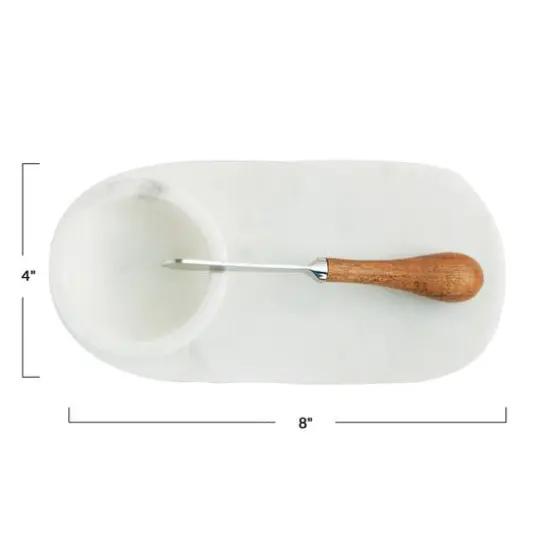 Hello Honey&reg; White Marble Cheese Board Set with Bowl & Knife {5}