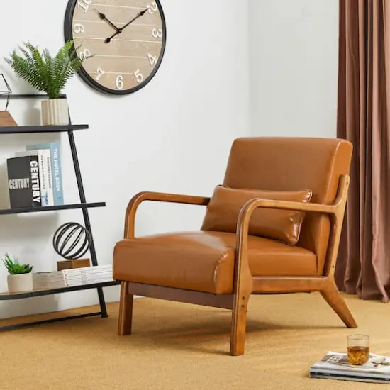 Glitzhome&reg; Mid-Century Faux Leather Accent Chair Camel {3}