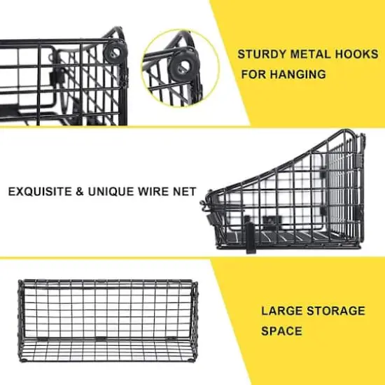 NEX&trade; 16" Black Wall Mounted Wire Basket Shelf & Paper Roll Holder {4}