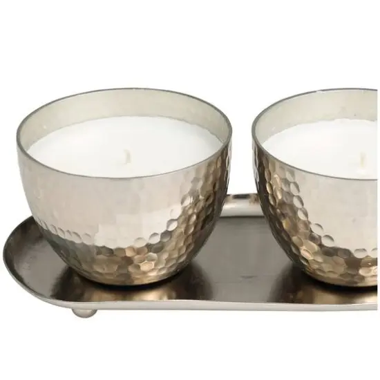 Sweet Bamboo Scented Candles in Silver Hammered Bowls Set {5}