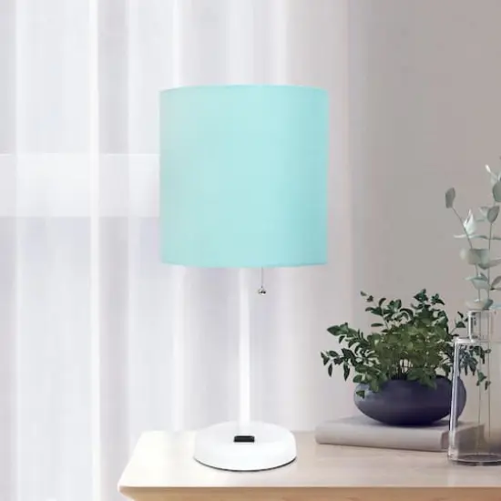 Creekwood Home Oslo 19.5" Power Outlet Table Lamp White Base/Aqua Shade {3}