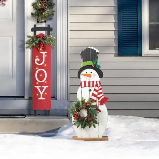 Glitzhome® 36" Christmas Snowman with Floral Wreath Porch Décor {4}