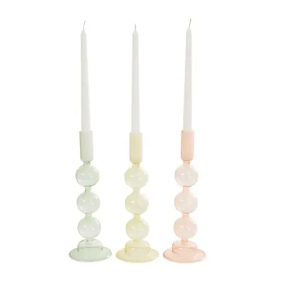 10" Multicolor Glass Triple Bubble Taper Candle Holder Set, 3ct. {4}