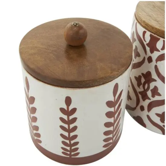 Cream & Brown Ceramic Floral Canister Set with Lids {12}