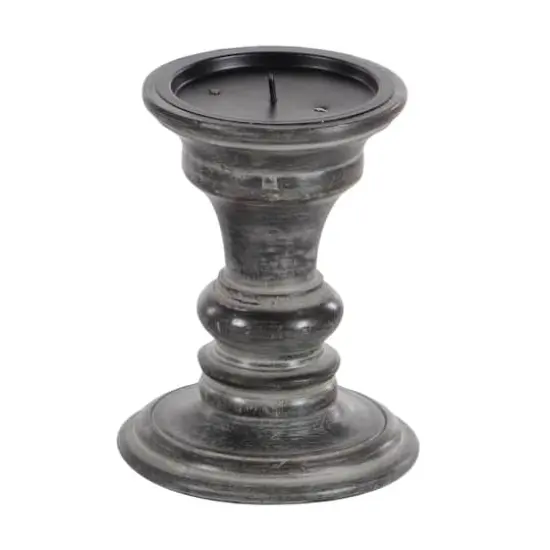 Black Mango Wood Traditional Candle Holder Set {5}