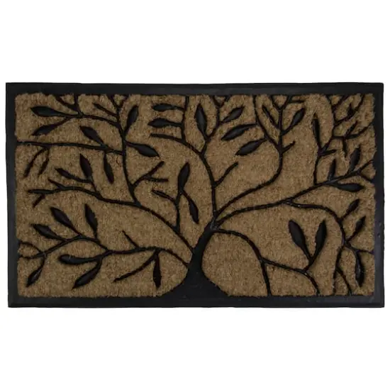 Black & Natural Tree of Life Coir Door Mat {1}