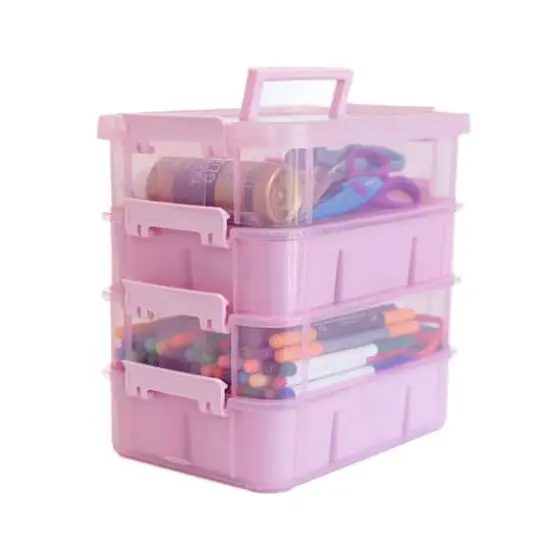 Everything Mary Four Tray Plastic Storage Organizer Pink {5}