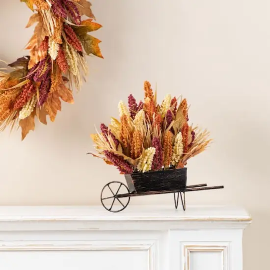 Glitzhome® 15" Fall Multi-Colored Sorghum Cart Centerpiece {3}