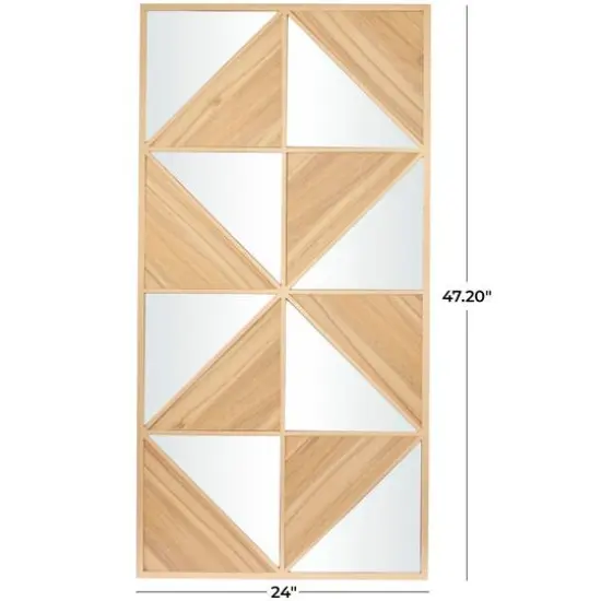 Light Brown Wood Triangle Mirrored Geometric Wall Decor 24" x 2" x 47" {6}