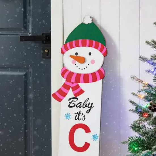 Glitzhome&reg; 4.5ft. Wooden Snowman Porch Sign with Fabric Dangling Legs {6}