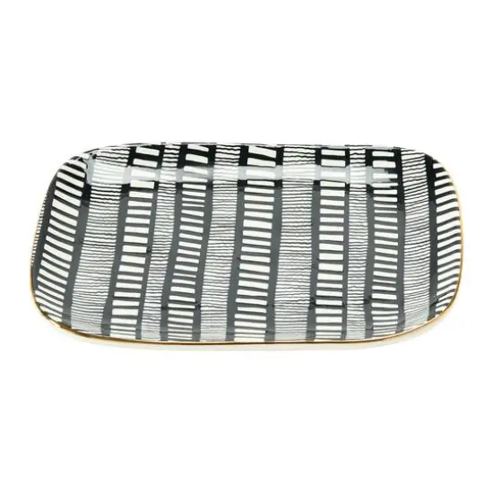 Hello Honey® 7.5" Black, White & Gold Edge Geo Print Stoneware Plate , 3ct. {4}